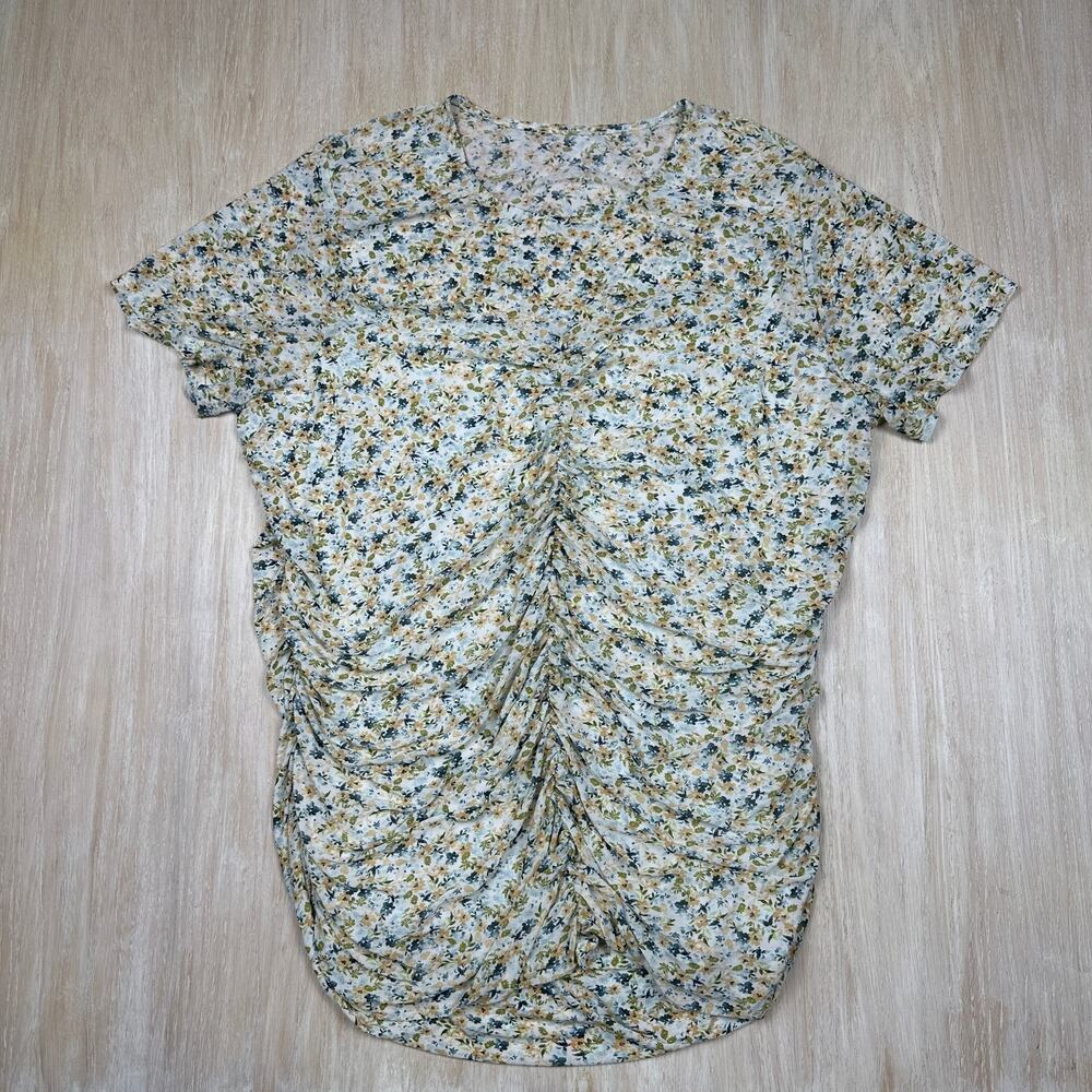 Torrid Ditsy Yellow Floral Stretch Mesh Crew Neck Ruched Cottagecore Top 4X